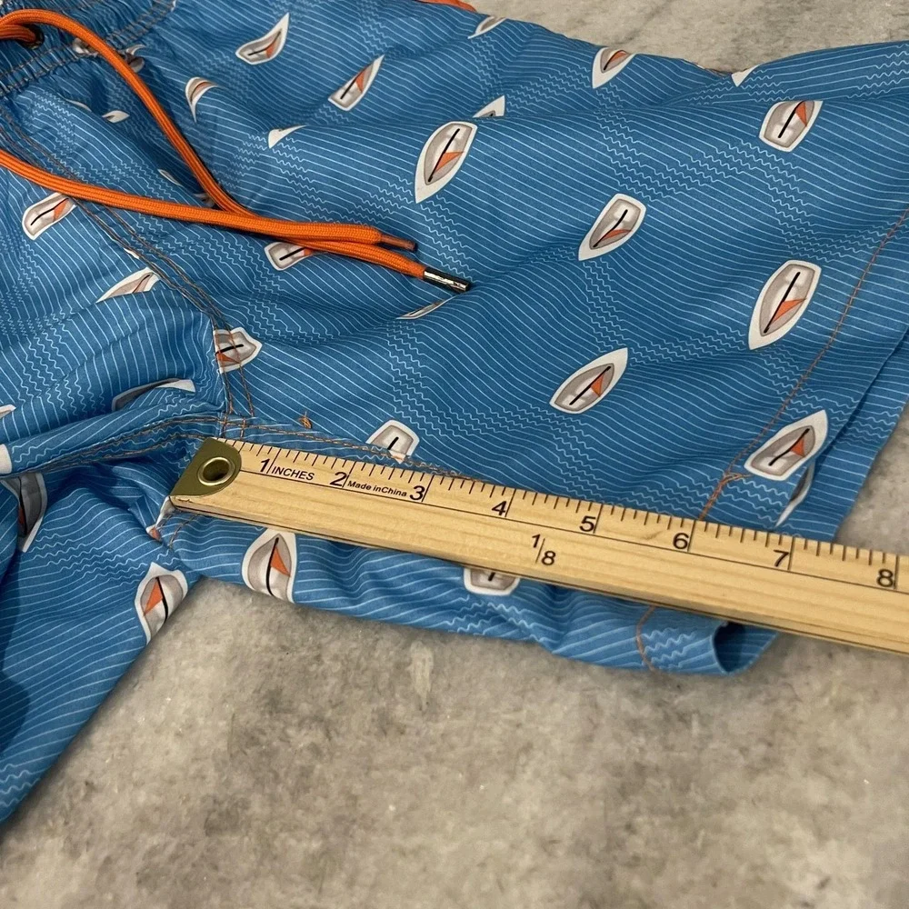Mr. Swim Trunks Mens Medium Blue Sailboat Print Lined Pockets Nautical Beach